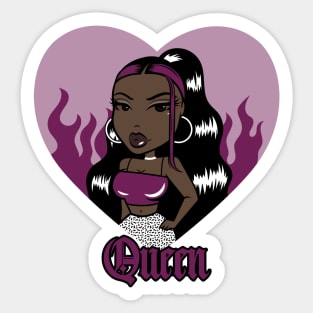 (white) Queen Doll girl Dark Purple-Heart Sticker